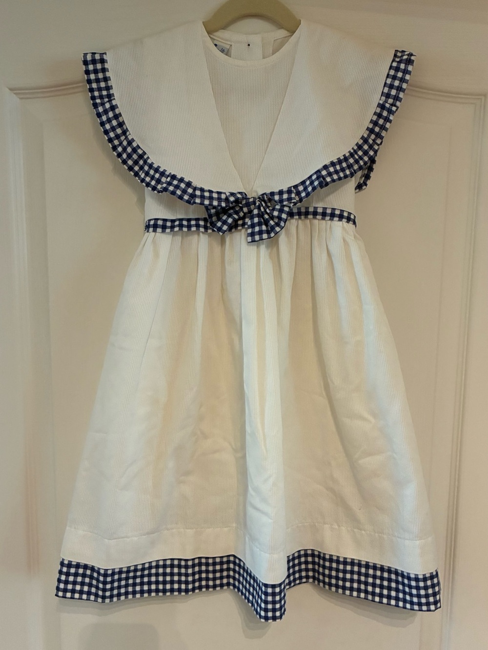 Classic White & Navy Gingham Girls Dress